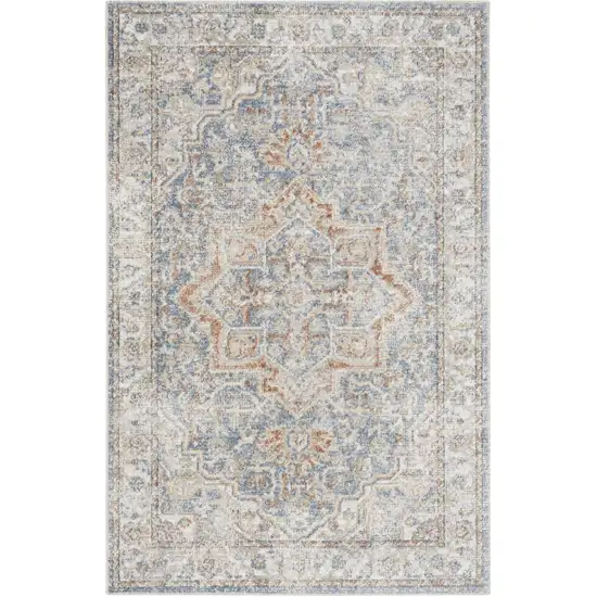 Blue And Orange Floral Medallion Washable Area Rug Photo 9