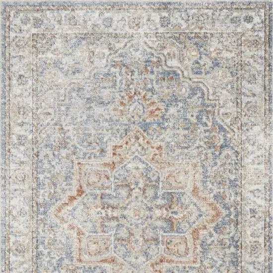 Blue And Orange Floral Medallion Washable Area Rug Photo 8