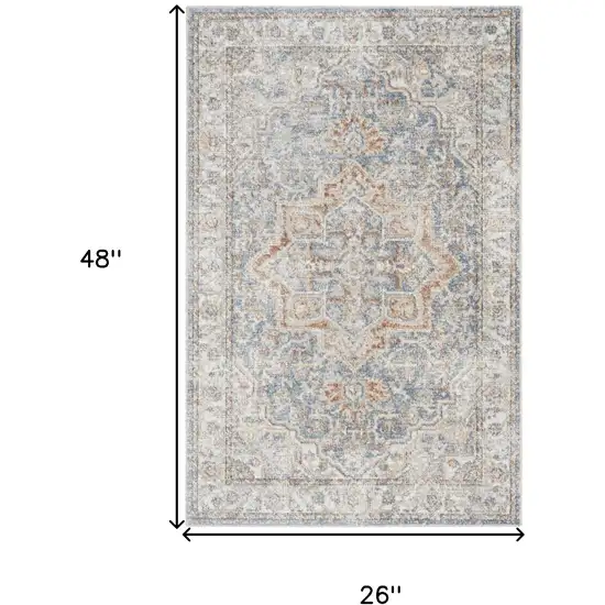 Blue And Orange Floral Medallion Washable Area Rug Photo 3