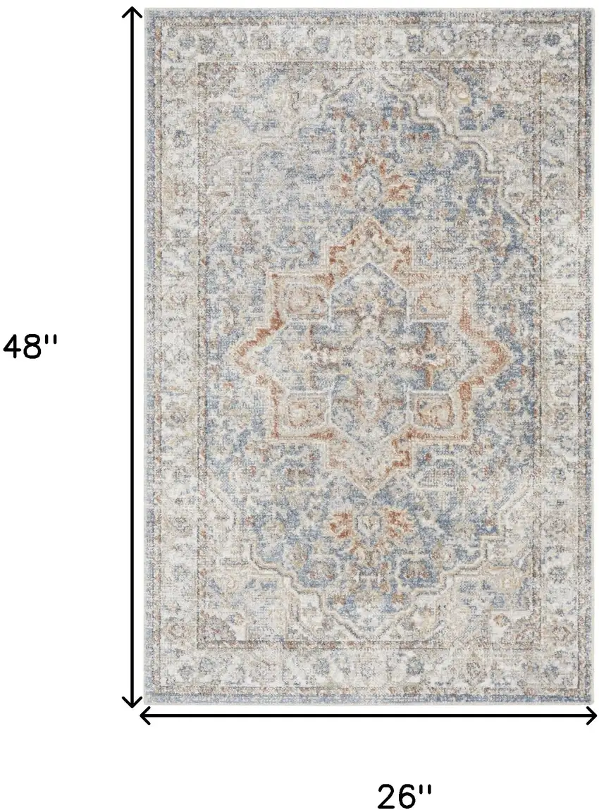 Blue And Orange Floral Medallion Washable Area Rug Photo 3