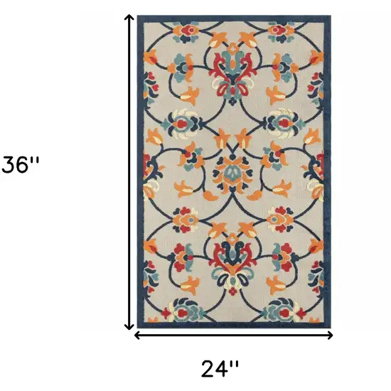 Blue And Orange Floral Non Skid Indoor Outdoor Area Rug Photo 9