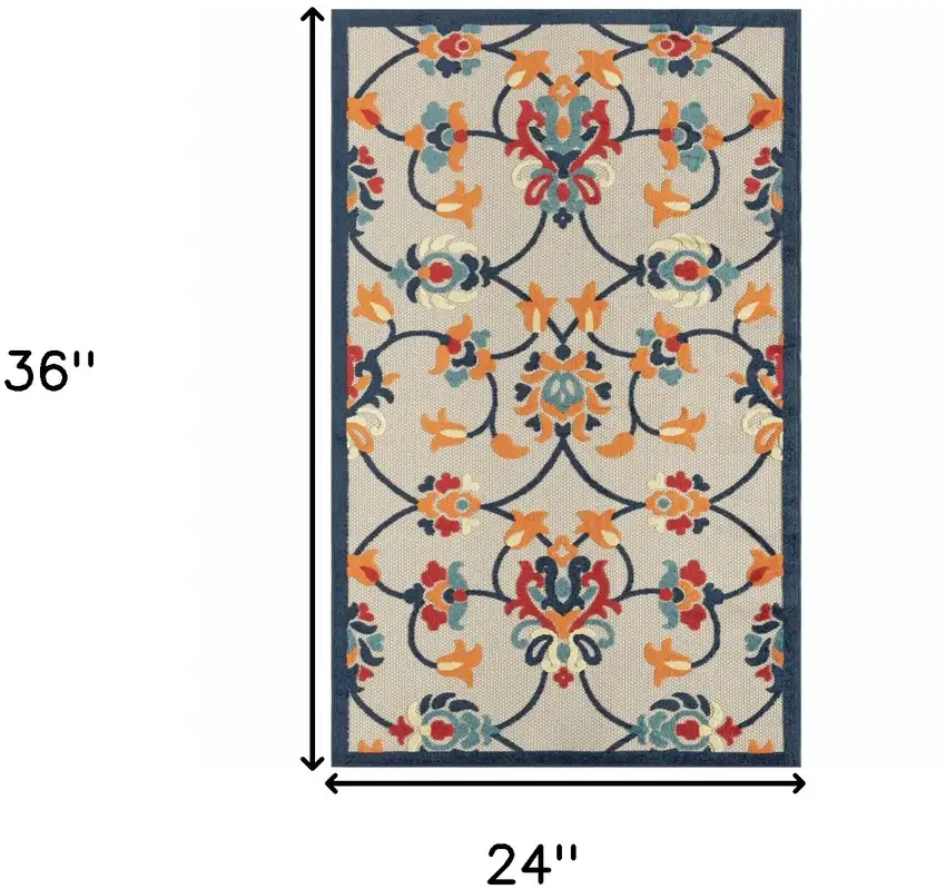 Blue And Orange Floral Non Skid Indoor Outdoor Area Rug Photo 9