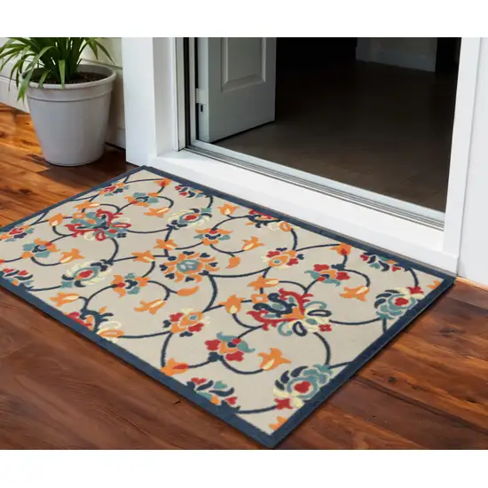 Blue And Orange Floral Non Skid Indoor Outdoor Area Rug Photo 1