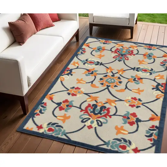 Blue And Orange Floral Non Skid Indoor Outdoor Area Rug Photo 1