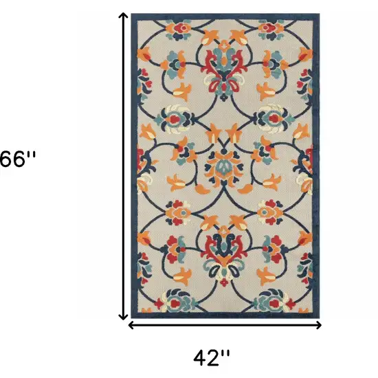Blue And Orange Floral Non Skid Indoor Outdoor Area Rug Photo 3