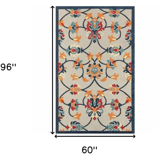 Blue And Orange Floral Non Skid Indoor Outdoor Area Rug Photo 3