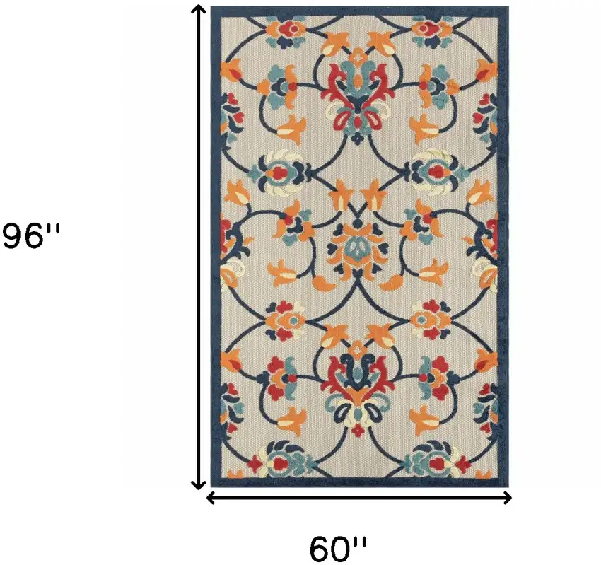 Blue And Orange Floral Non Skid Indoor Outdoor Area Rug Photo 3