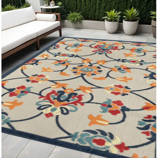 Blue And Orange Floral Non Skid Indoor Outdoor Area Rug Photo 1