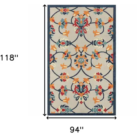 Blue And Orange Floral Non Skid Indoor Outdoor Area Rug Photo 3