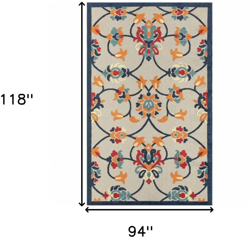 Blue And Orange Floral Non Skid Indoor Outdoor Area Rug Photo 3
