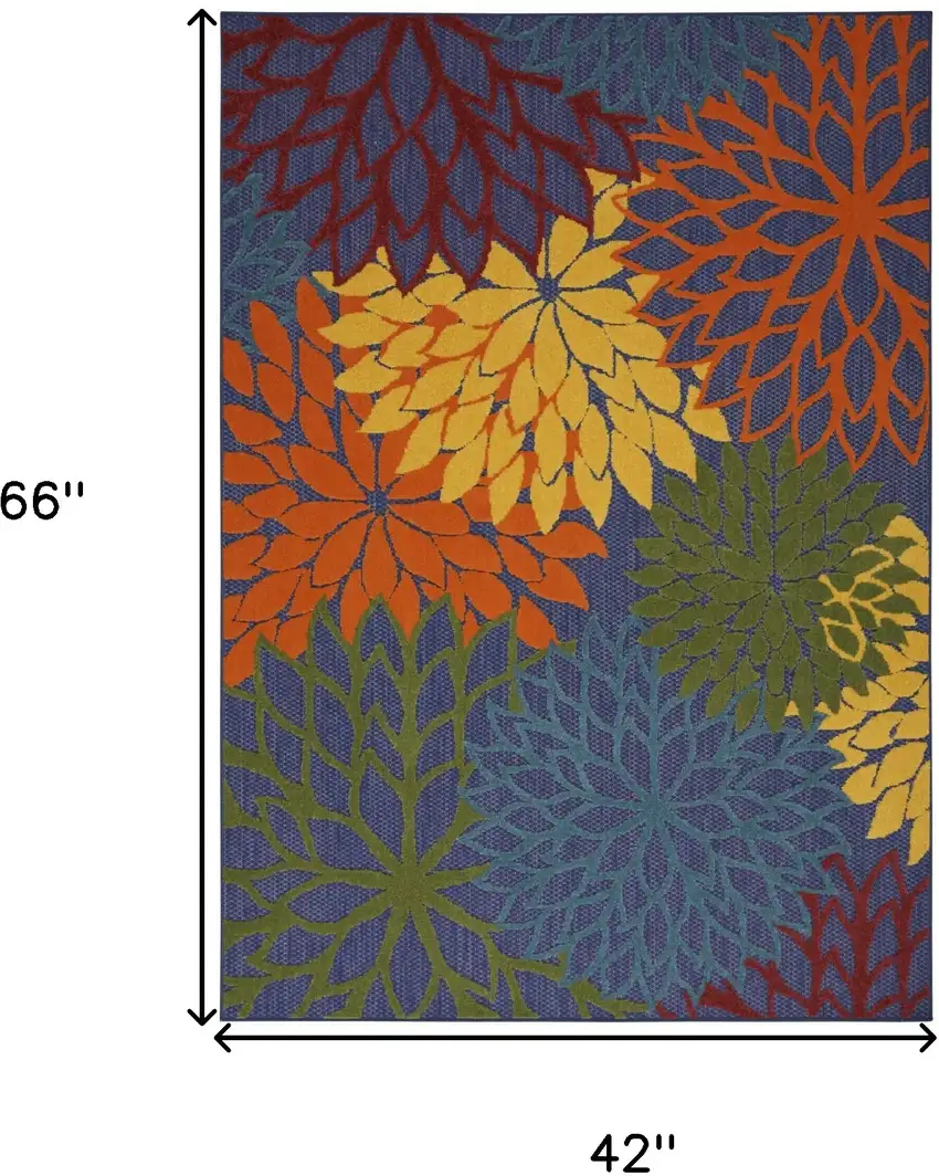 Blue And Orange Floral Power Loom Area Rug Photo 3