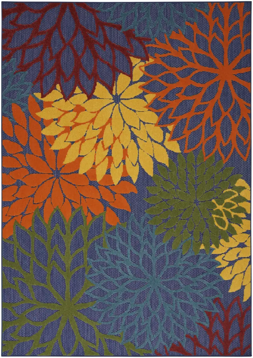 Blue And Orange Floral Power Loom Area Rug Photo 1