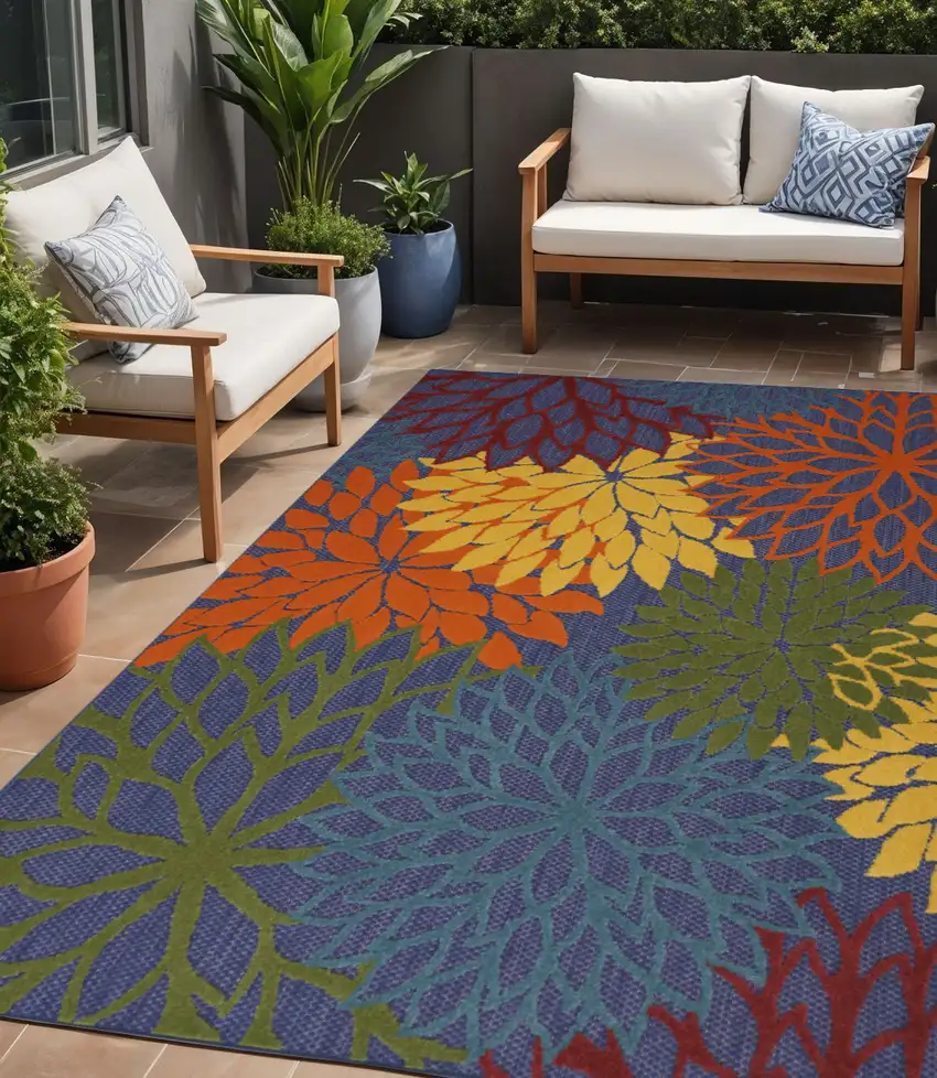 Blue Yellow and Green Indoor Outdoor Area Rug Photo 1
