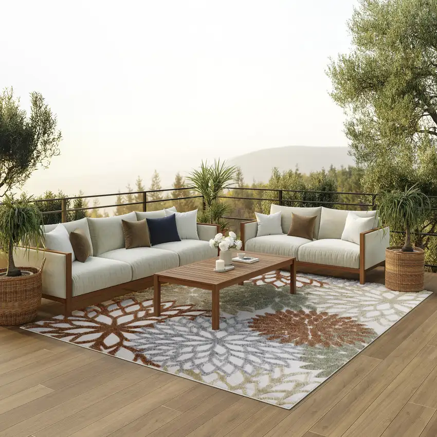 Ivory Green And Blue Indoor Outdoor Area Rug Photo 8