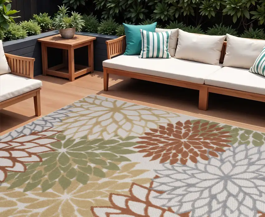 Blue And Orange Floral Power Loom Area Rug Photo 1