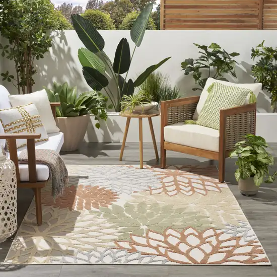 Ivory Green And Blue Indoor Outdoor Area Rug Photo 9