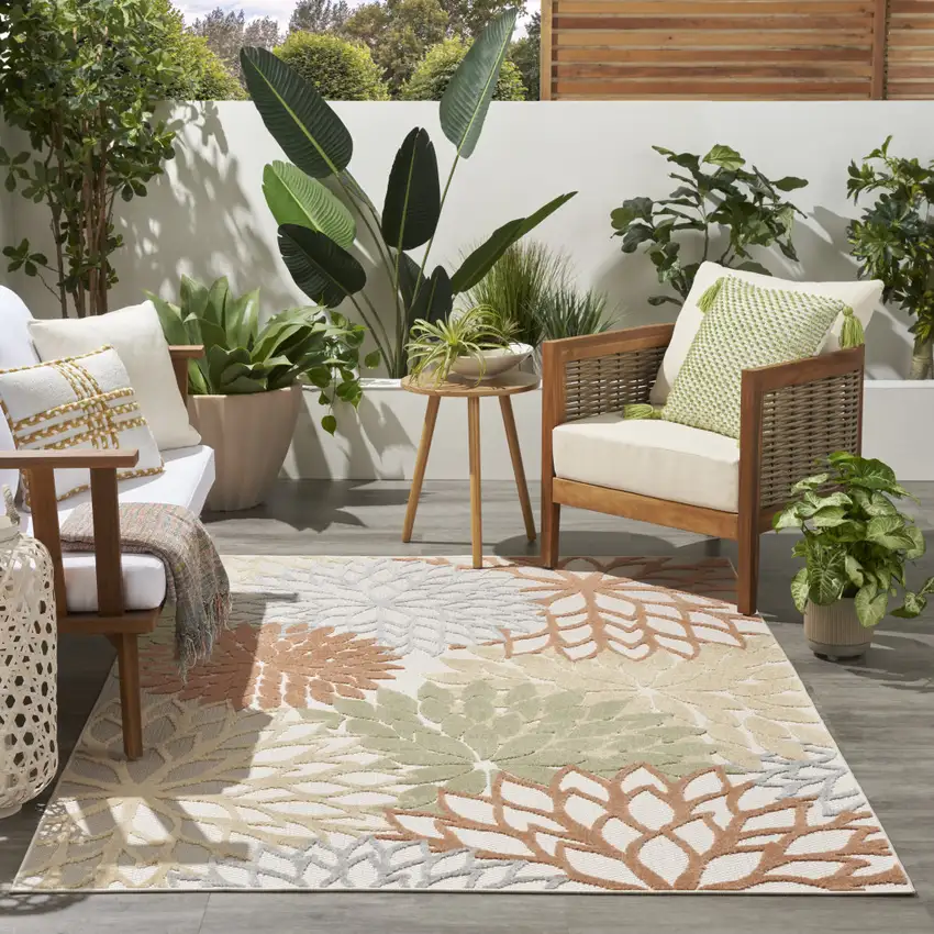 Ivory Green And Blue Indoor Outdoor Area Rug Photo 9