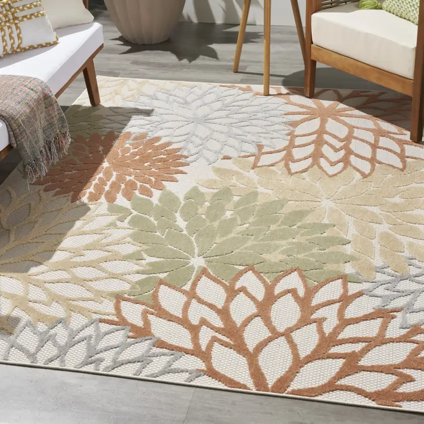 Ivory Green and Blue Indoor Outdoor Area Rug Photo 8