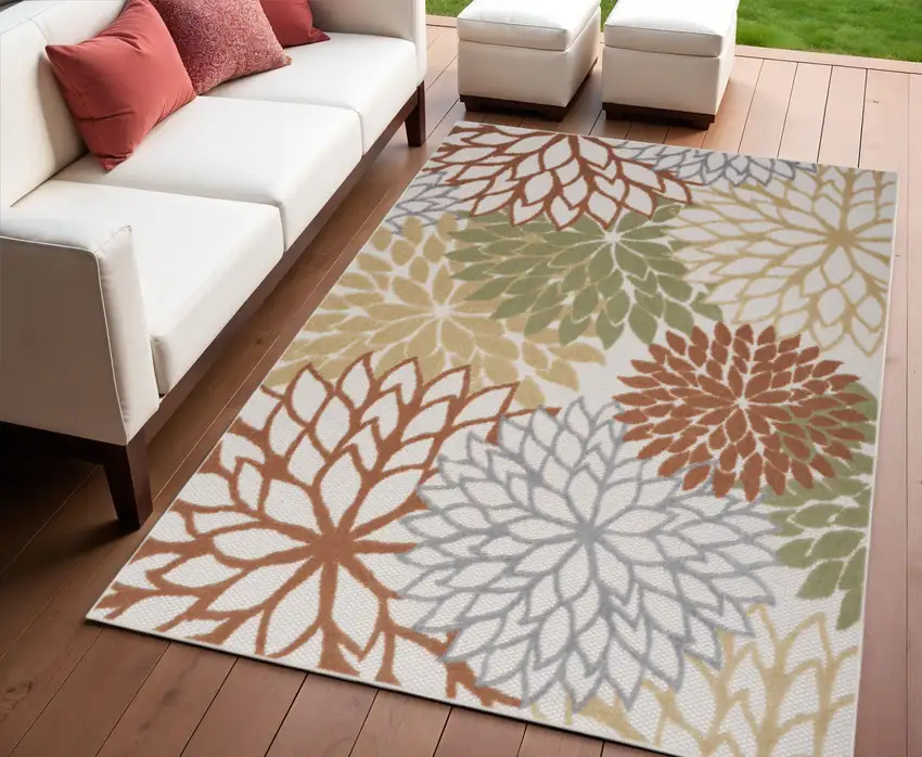 Blue And Orange Floral Power Loom Area Rug Photo 1