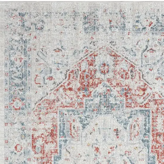 Blue And Orange Medallion Area Rug With UV Protection Photo 3