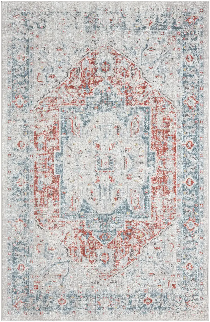 Blue And Orange Medallion Area Rug With UV Protection Photo 2