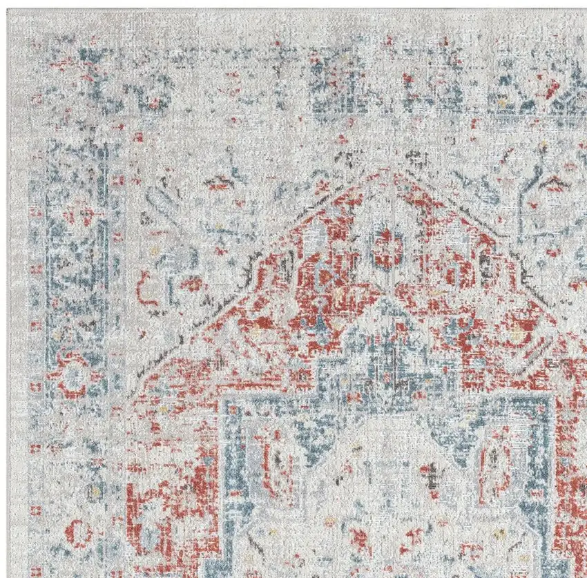 Blue And Orange Medallion Area Rug With UV Protection Photo 8