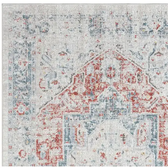 Blue And Orange Medallion Area Rug With UV Protection Photo 8