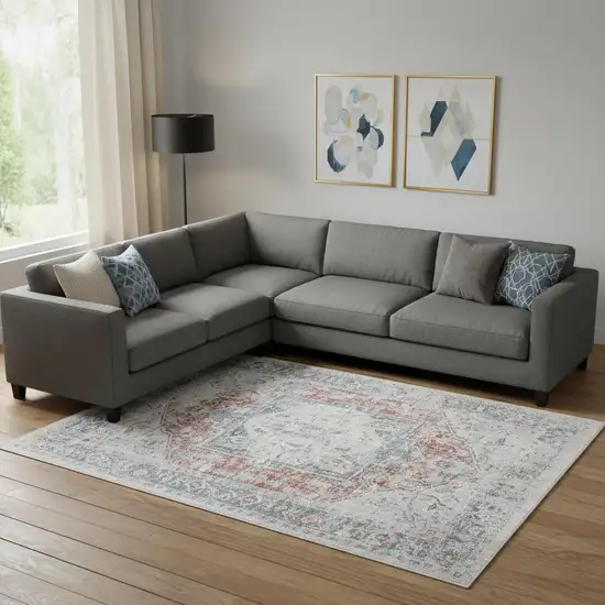 Blue And Orange Medallion Area Rug With UV Protection Photo 1