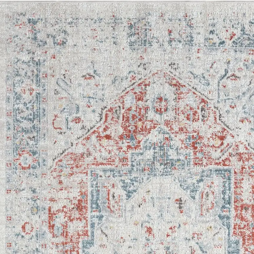 Blue And Orange Medallion Area Rug With UV Protection Photo 3