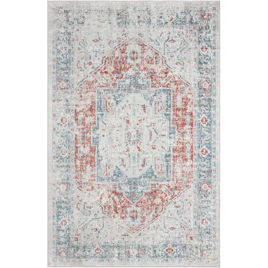 Blue And Orange Medallion Area Rug With UV Protection Photo 2