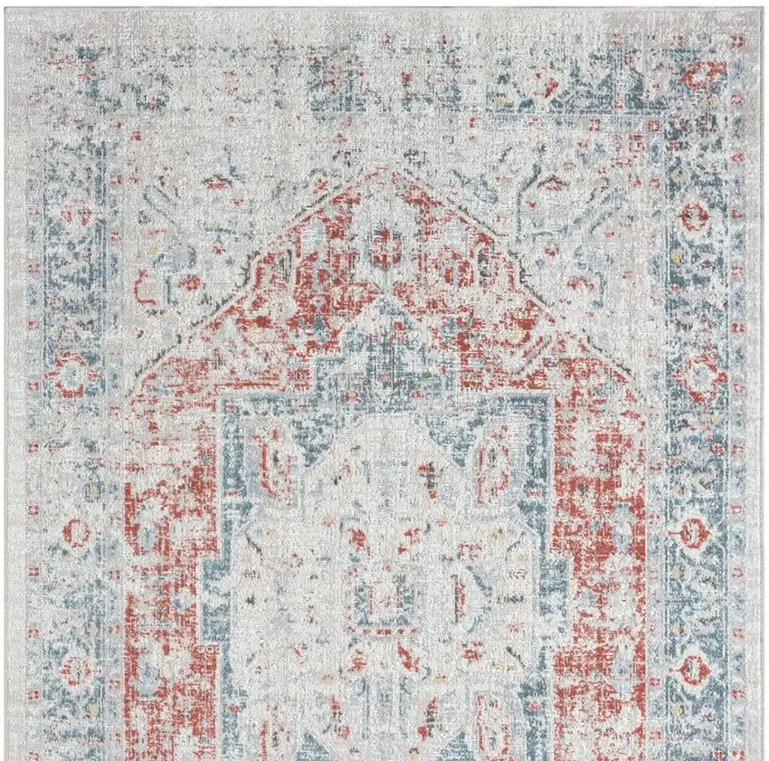 Blue And Orange Medallion Area Rug With UV Protection Photo 4