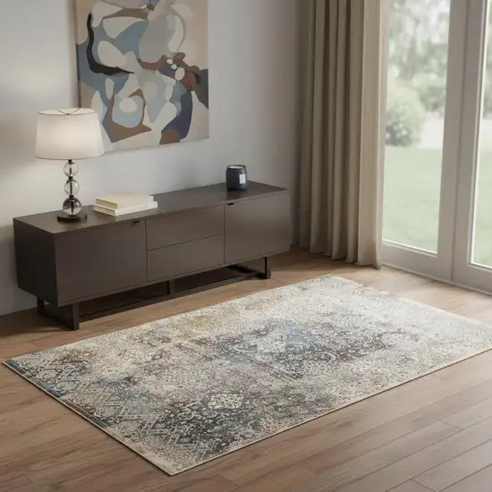 Blue And Orange Medallion Area Rug Photo 1