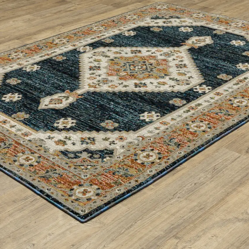 Blue And Orange Medallion Area Rug Photo 9