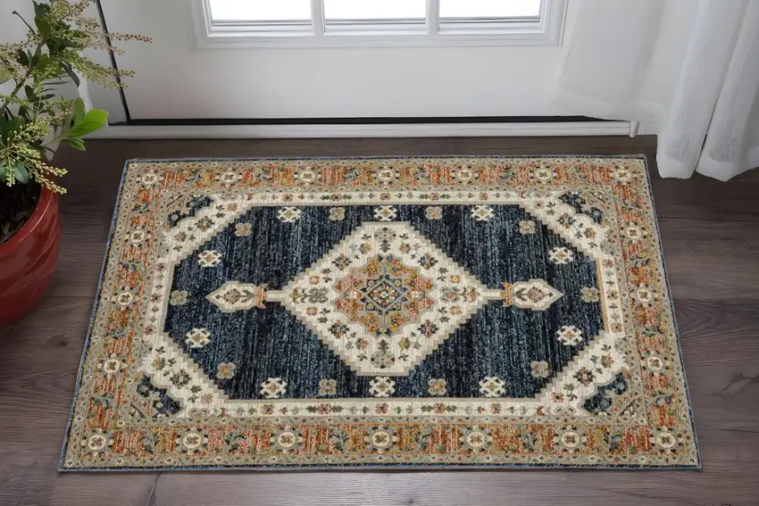 Blue And Orange Medallion Area Rug Photo 1