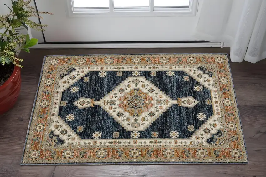 Blue And Orange Medallion Area Rug Photo 1