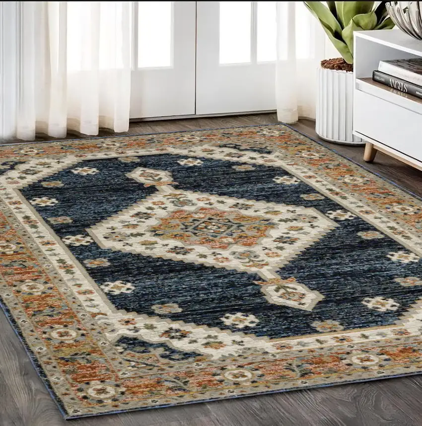 Blue And Orange Medallion Area Rug Photo 1