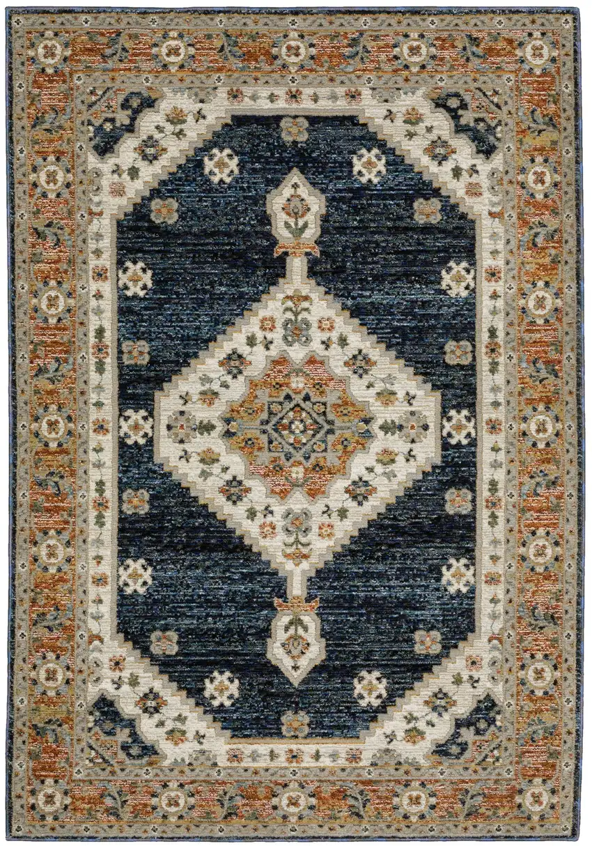 Blue And Orange Medallion Area Rug Photo 2