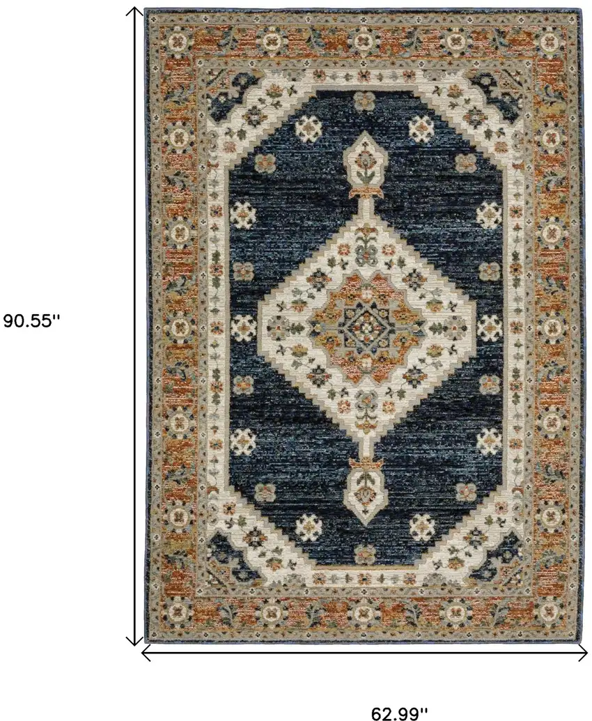 Blue And Orange Medallion Area Rug Photo 3
