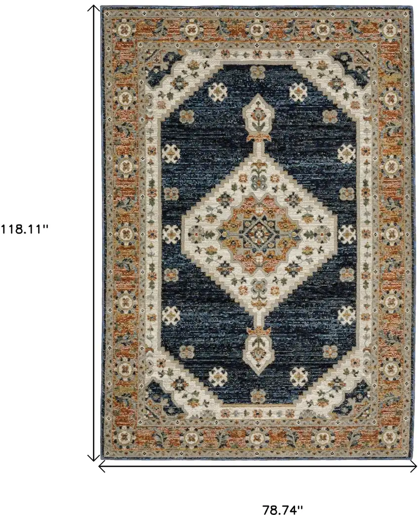 Blue And Orange Medallion Area Rug Photo 3