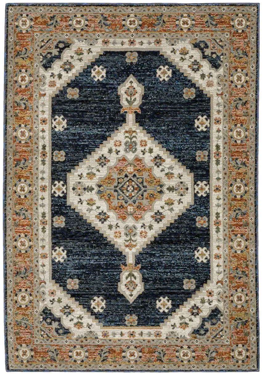 Blue And Orange Medallion Area Rug Photo 4