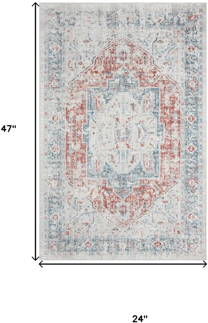 Blue And Orange Medallion Distressed Area Rug Photo 3