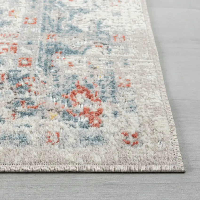 Blue And Orange Medallion Distressed Area Rug Photo 8