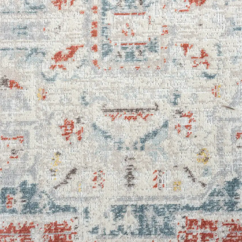 Blue And Orange Medallion Distressed Area Rug Photo 9