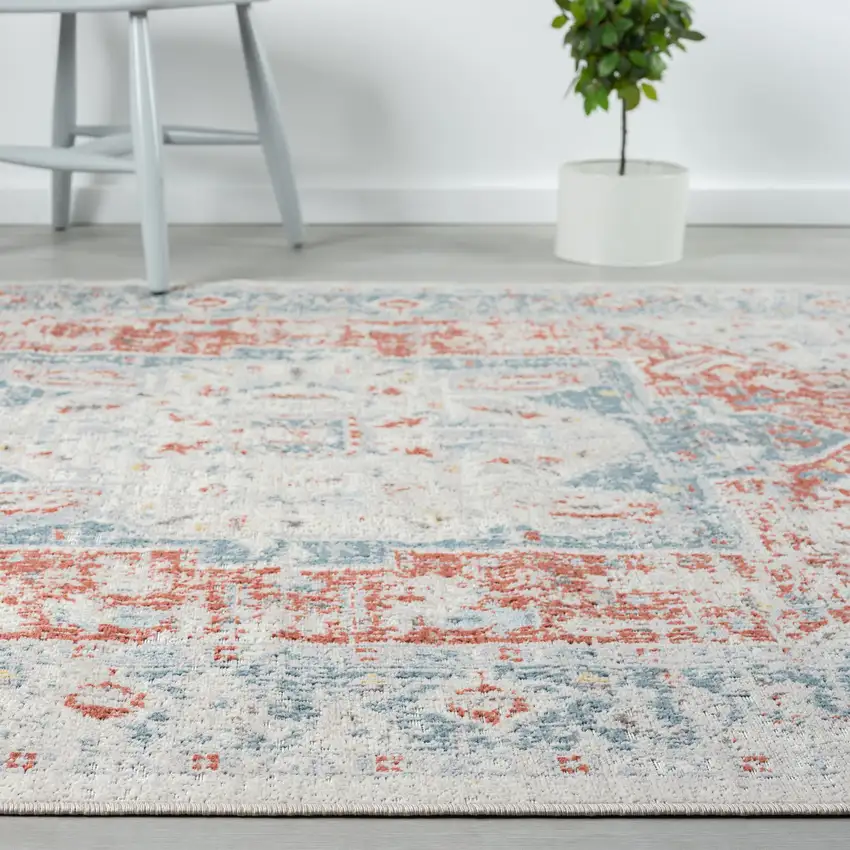 Blue And Orange Medallion Distressed Area Rug Photo 5