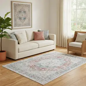 Photo of Blue And Orange Medallion Distressed Area Rug