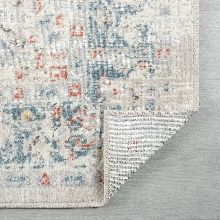 Blue And Orange Medallion Distressed Area Rug Photo 8