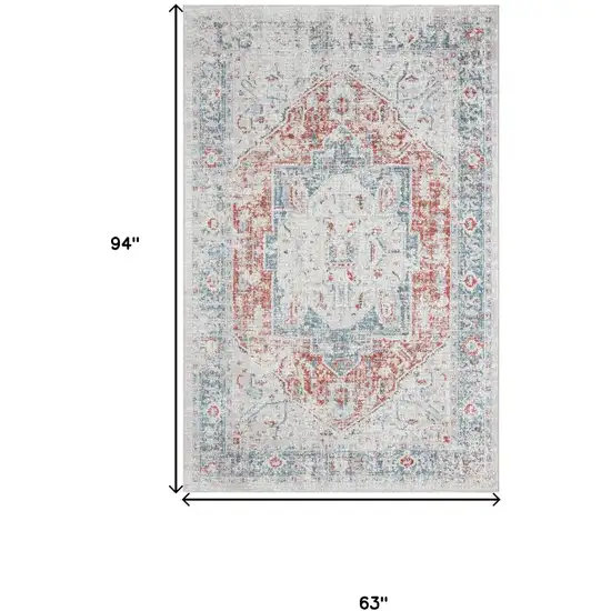 Blue And Orange Medallion Distressed Area Rug Photo 3