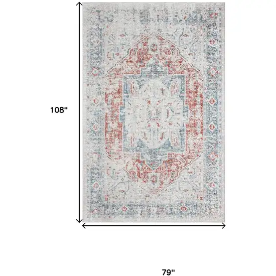 Blue And Orange Medallion Distressed Area Rug Photo 3