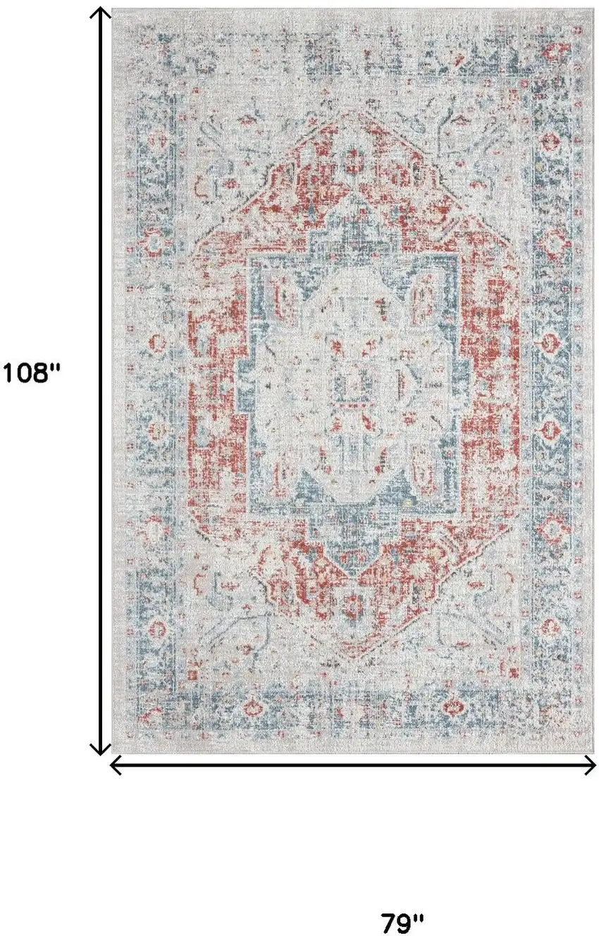Blue And Orange Medallion Distressed Area Rug Photo 3