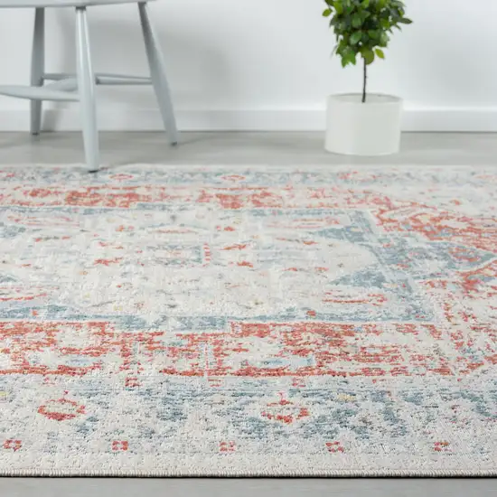 Blue And Orange Medallion Distressed Area Rug Photo 5